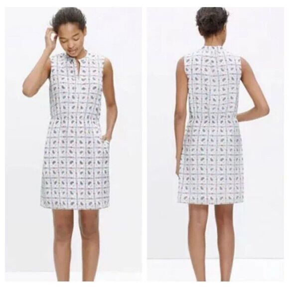 Madewell Silk Nora Paisley Sleeveless Dress White Pockets Size‎ 10 - Picture 1 of 7